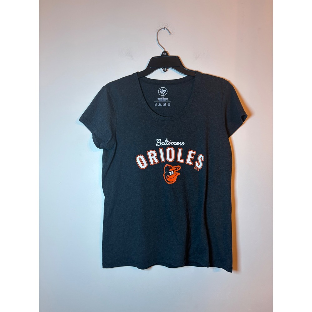 '47 Brand T-Shirt Womens Large Baltimore Orioles MLB Charcoal Heather Scoop Neck